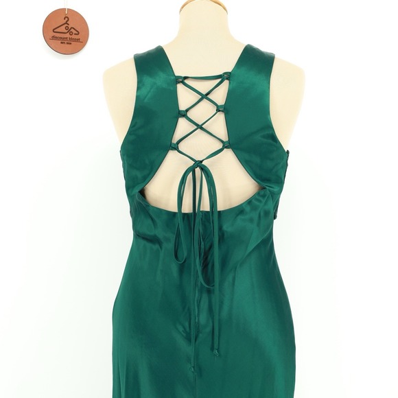 Kiki USA Y2K Satin Emerald Green Dress Tie-Back Whimsical Fairy Size Medium - Picture 8 of 10
